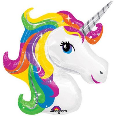 Supershape Foil Unicorn Head Rainbow (83cm × 73cm) Helium inflated